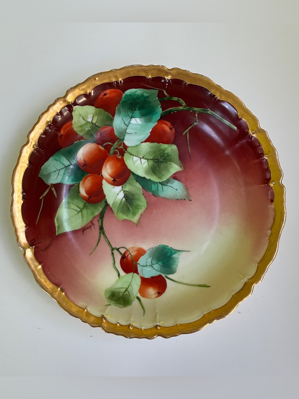 Signed Antique (1900-1905) E.W. Donath Hand-Painted Porcelain Fruit Bowl